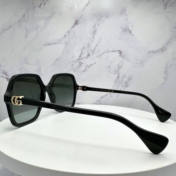 New GUCCI Sunglasses Black Oversized Square Gold Metal GG main image 9
